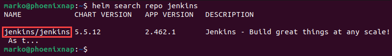 Searching for the Jenkins Helm chart.