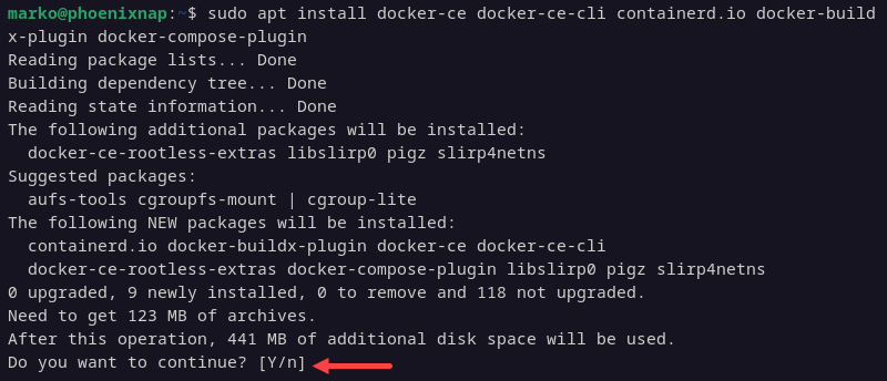 Installing Docker and the related packages from the official Docker repository.