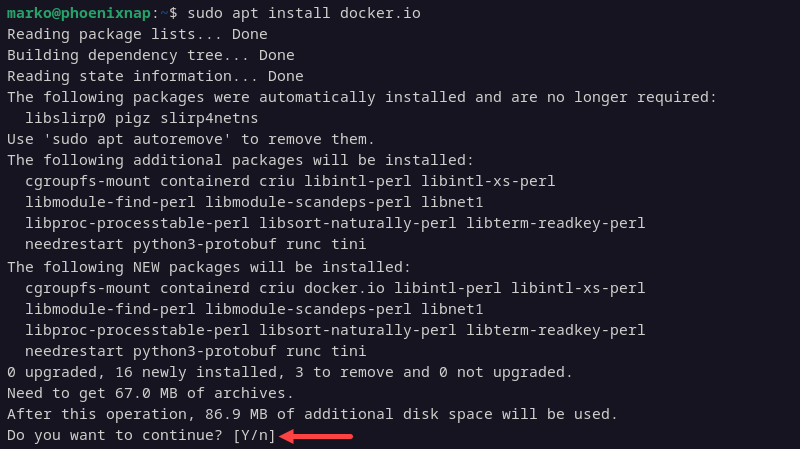 Installing Docker from the Debian repositories.