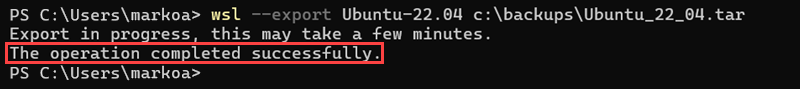 Exporting a backup of an Ubuntu 22.04 WSL instance.