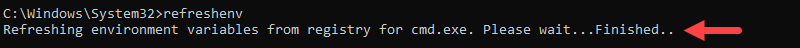 Refreshing environment variables in the Command Prompt.