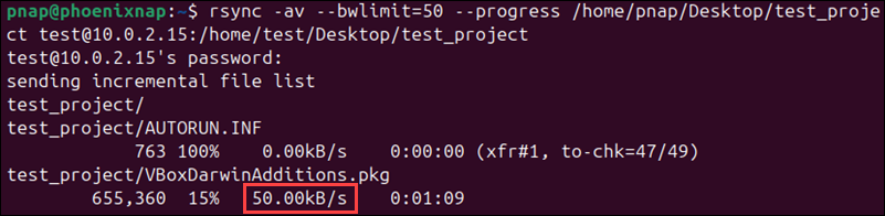 Limiting bandwidth for rsync file transfer.