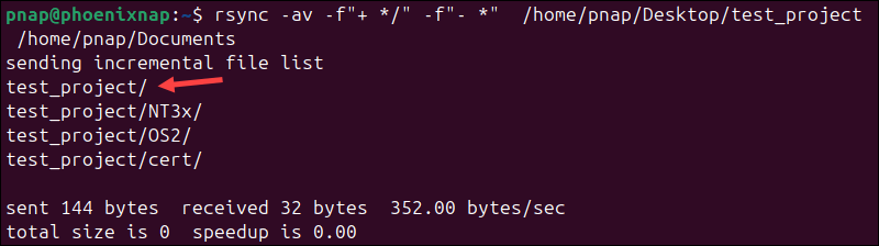 Only copy a directory structure using rsync.