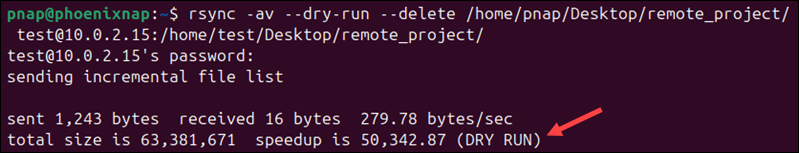 Performing an rsync dry run.