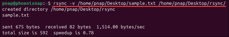 Copying a file on alocal machine using the rsync command.