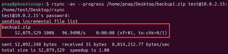 Show the rsync transfer progress.