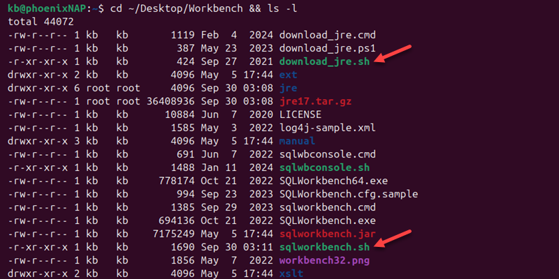 sql workbench directory contents scripts terminal output