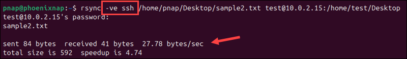 Using rsync with SSH to sync files.