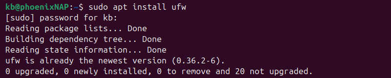 sudo apt install ufw terminal output