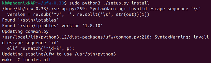 sudo python3 setup.py install ufw 0.33