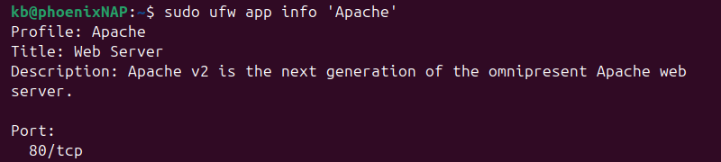 sudo ufw app info apache terminal output