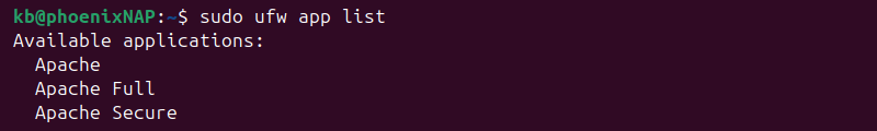 sudo ufw app list terminal output apache