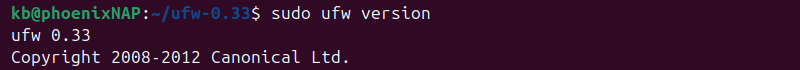sudo ufw version 0.33 terminal output