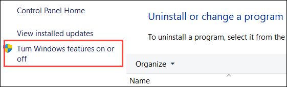 Turn Windows features on or off