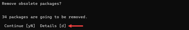 Confirming the action of deleting obsolete packages.