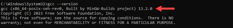 Verifying GCC installation using Chocolatey.