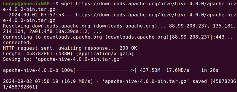 wget hive 4.0.0 terminal output