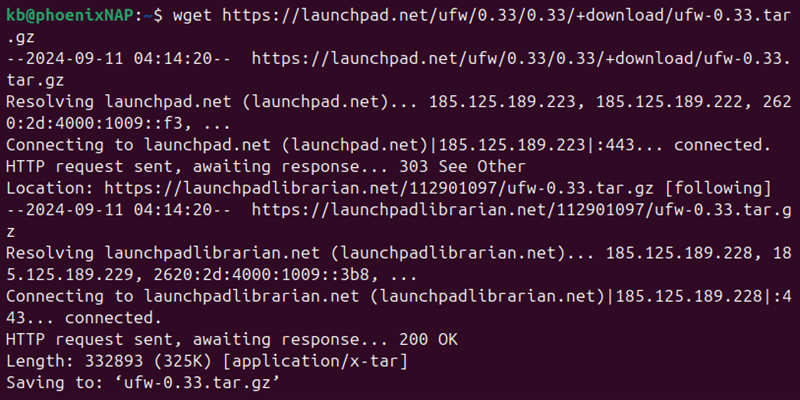 wget ufw 0.33 launchpad terminal output