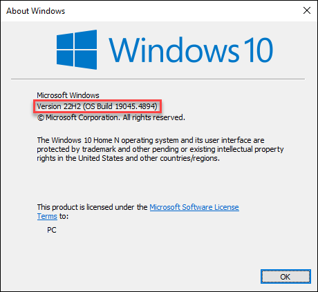 Check Windows version with winver.