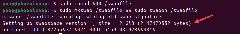 Activate the swap file created using the dd command.