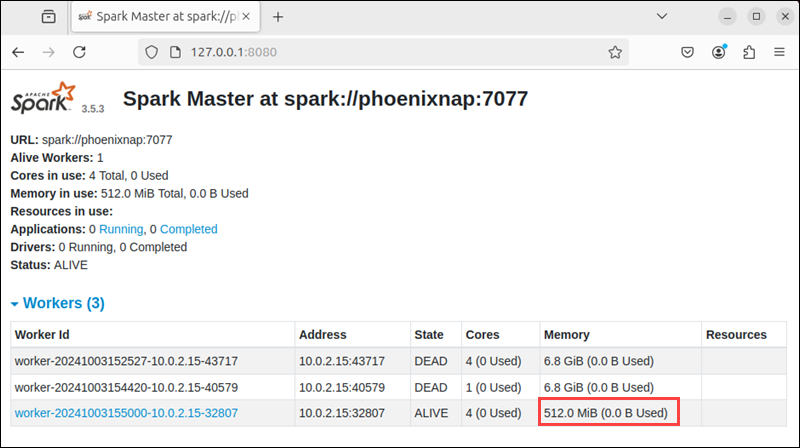 Allocate memory to worker server in Apache Spark.