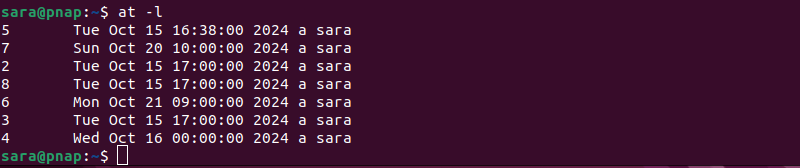 at -l terminal output