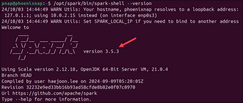 Check the Spark version in Ubuntu.