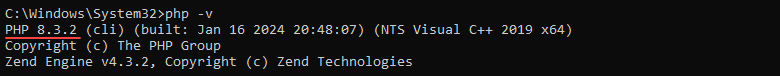 Checking the PHP version in Windows.