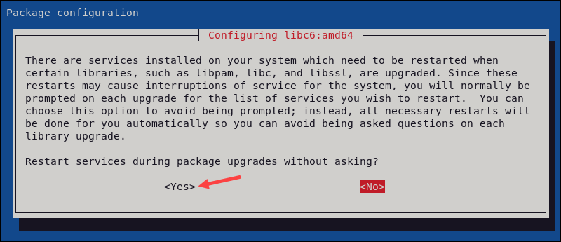 Enabling automatic services restart during the upgrade.