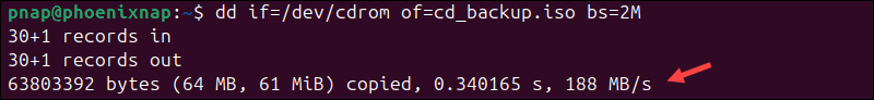 Using the dd command to create an ISO image from a mounted CD or DVD.