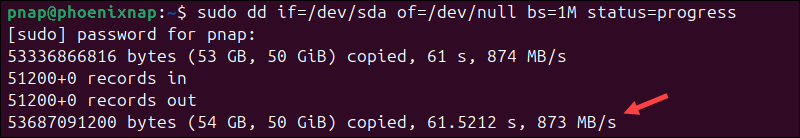 Using the dd command to test disk read speeds.