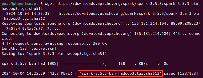 Command to download the Spark tarball checksum.