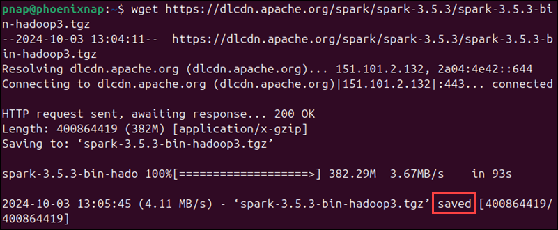 Downloading Apache Spark on Ubuntu.