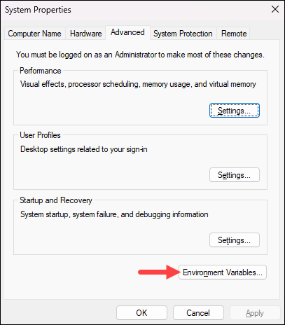 System Properties window.