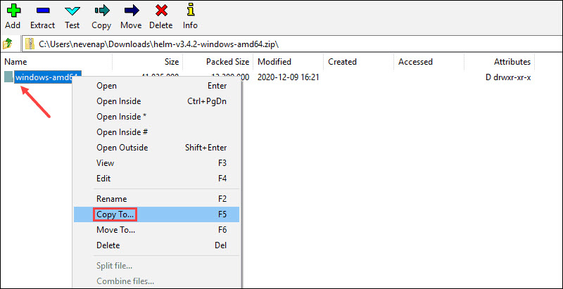 Extracting Helm zip file.