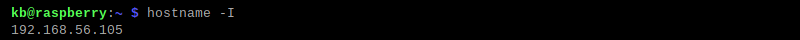 hostname -I IP address terminal output