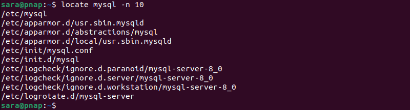 locate mysql -n 10 terminal output