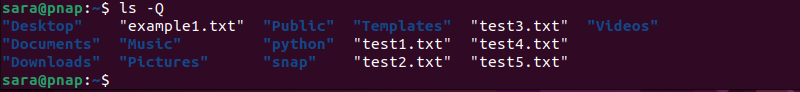 ls -Q terminal output