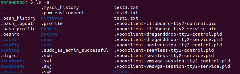 ls -a terminal output