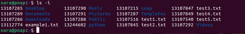 ls -i terminal output