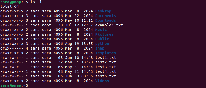 ls -l terminal output