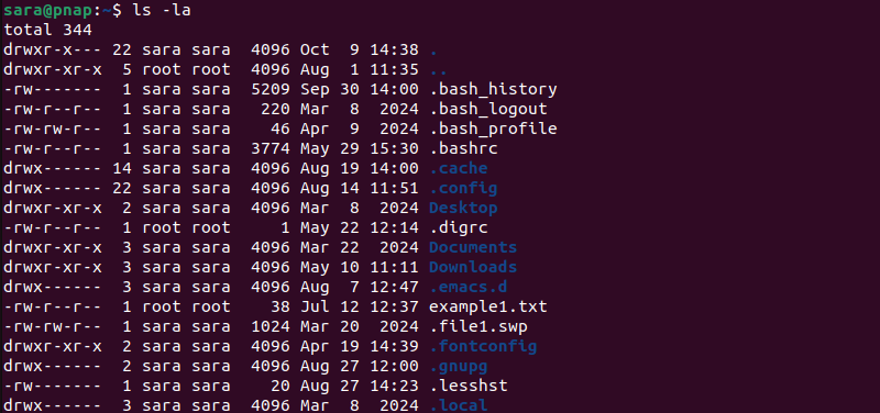 ls -la terminal output