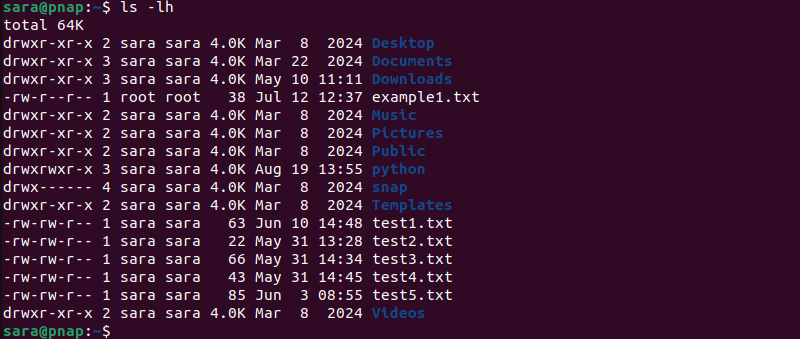 ls -lh terminal output