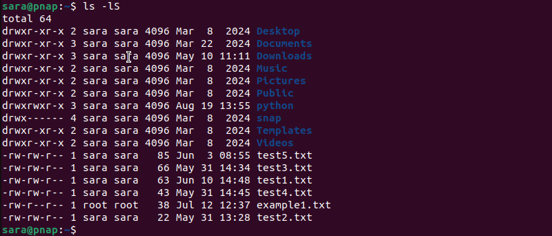 ls -lS terminal output