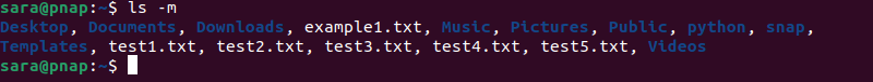 ls -m terminal output