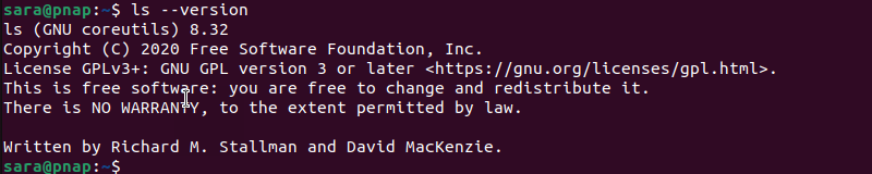 ls --version terminal output
