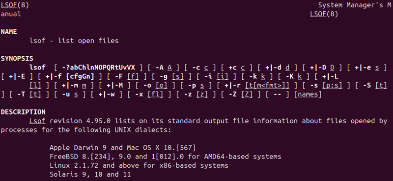 man lsof output