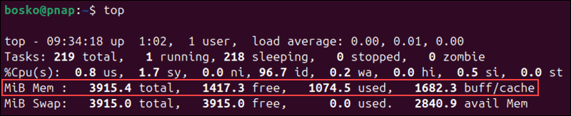 RAM memory usage in top.