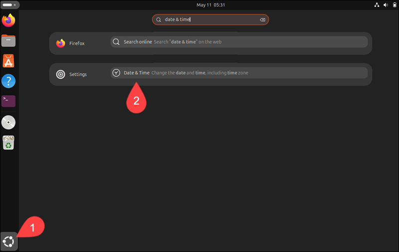 Access the Date & Time panel in the Ubuntu GUI.