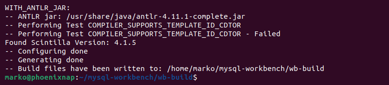 The output of the cmake command.